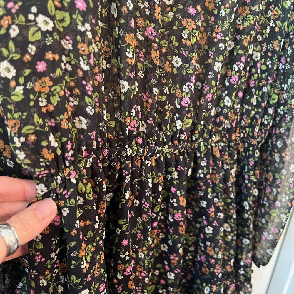 Sugarhigh Juniors Small Tiered Sheer Ditsy Floral Black Mini Dress Boho Prairie - Picture 7 of 14